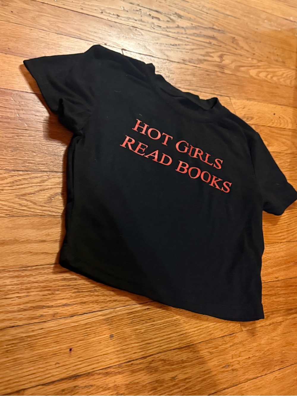 Black Crop baby Tee with Red 'Hot Girls Read Books' Slogan